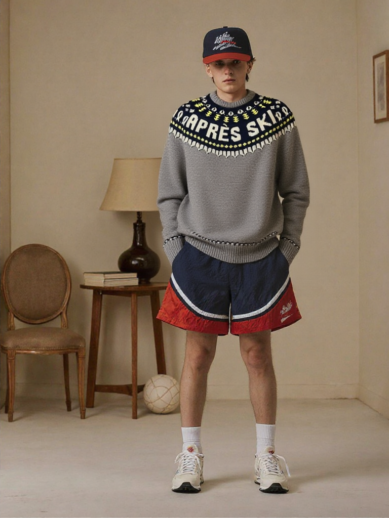 MC2 Saint Barth - Pull Après-Ski Gris Empiècement Jaune Vif