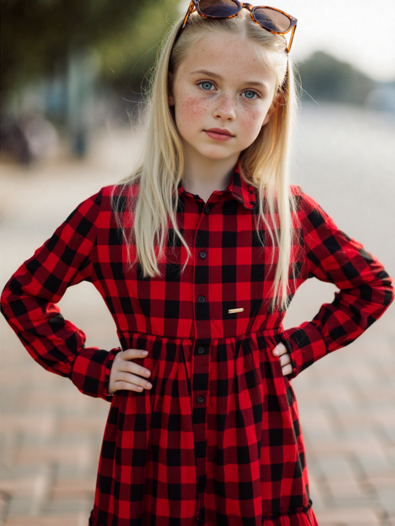 DSQUARED2 - Robe Chemisier Carreaux Rouges Volants Col Froncé