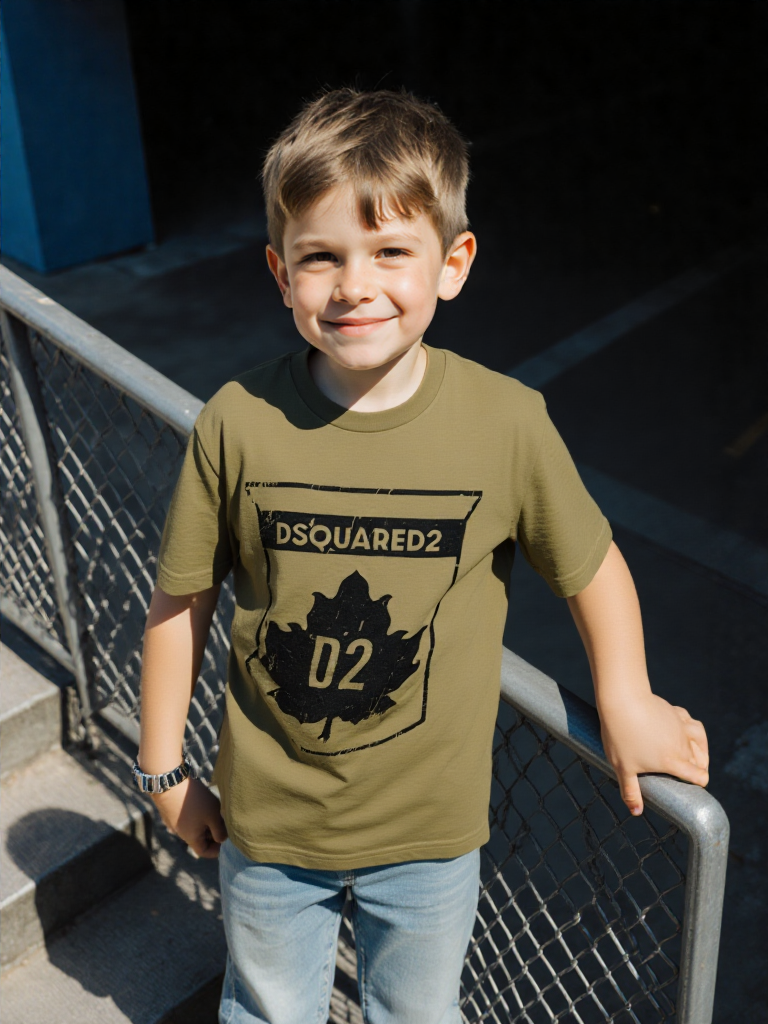 Dsquared2 - Tee-shirt Kaki Imprimé Noir Vintage