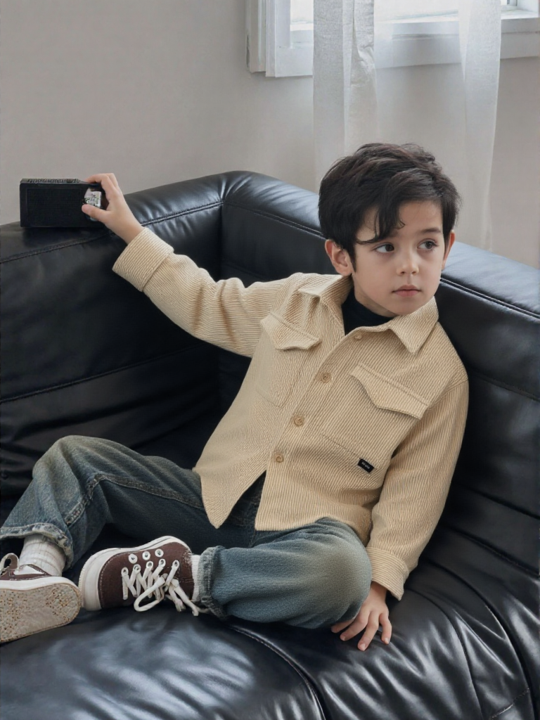 ASPESI Veste Légère Overshirt Écru Coton Côtelé Homme/Enfant