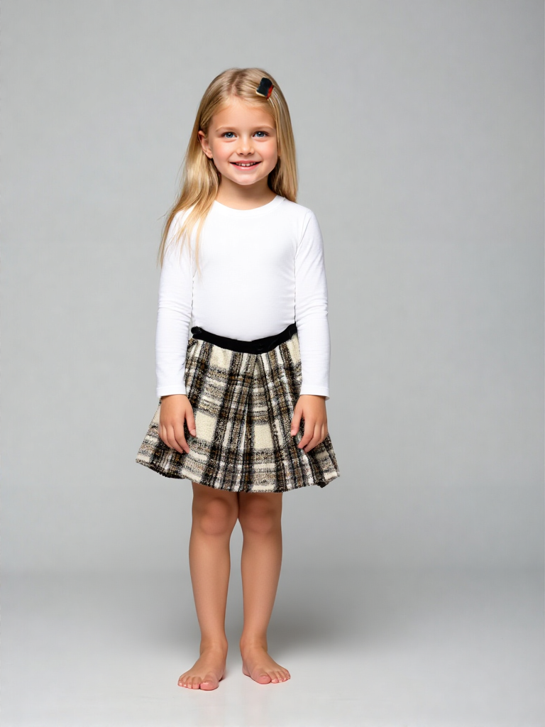 Fay Junior Mini-Jupe Plissée en Tweed à Carreaux