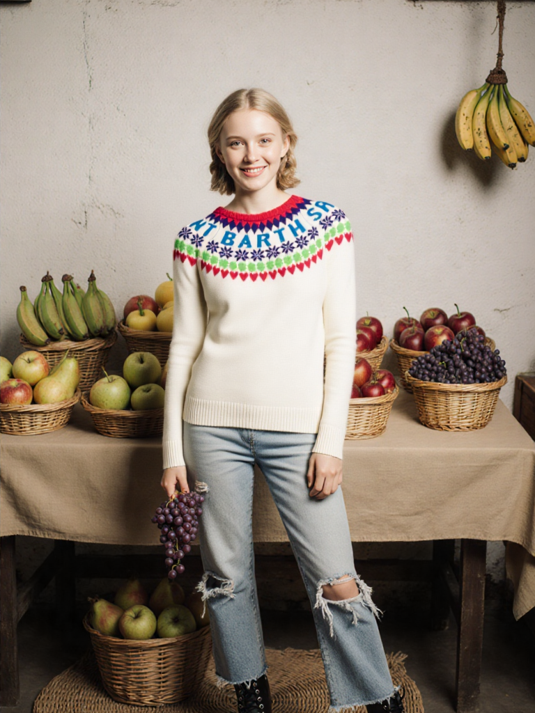 Saint Barth - Pull Empiècement Multico Motif Étoiles et Cœurs