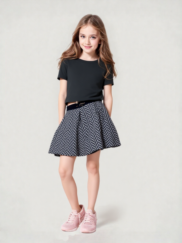 Fay Junior Mini-Jupe Plissée en Tweed à Carreaux (Tartan)