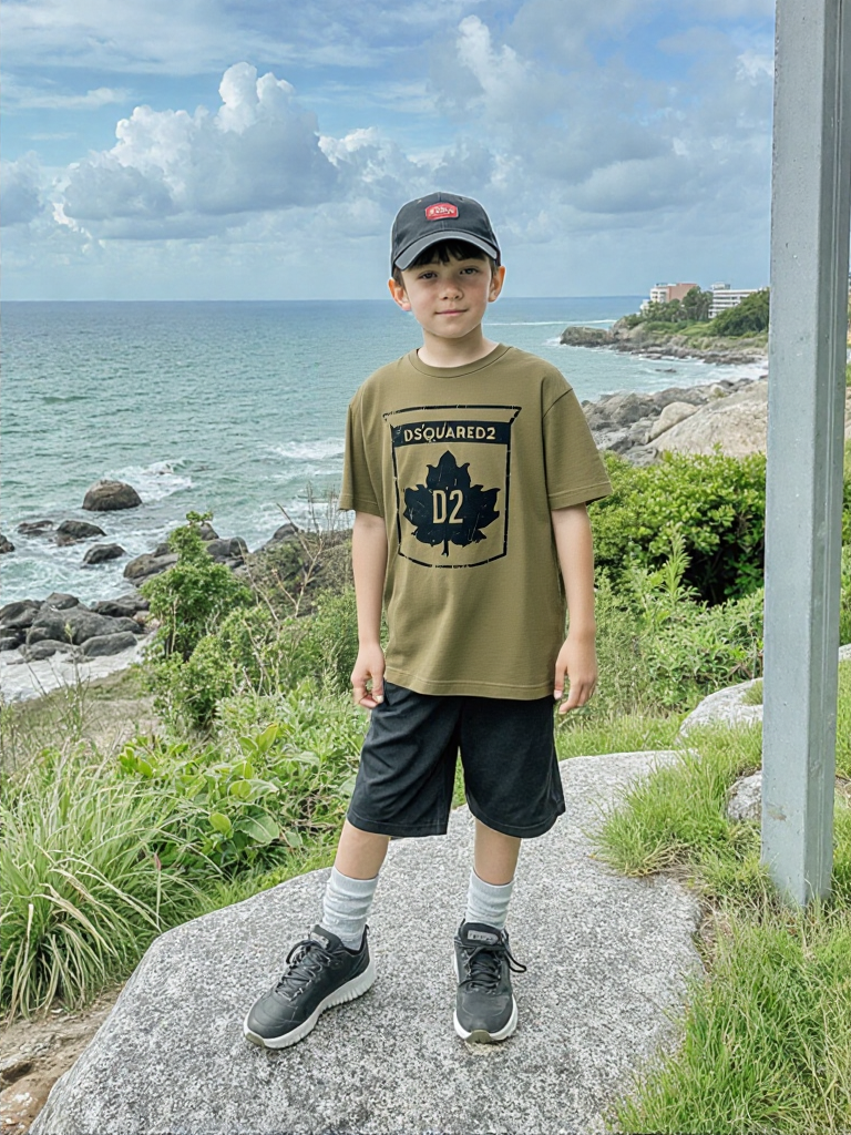 Dsquared2 - Tee-shirt Kaki Imprimé Noir Vintage