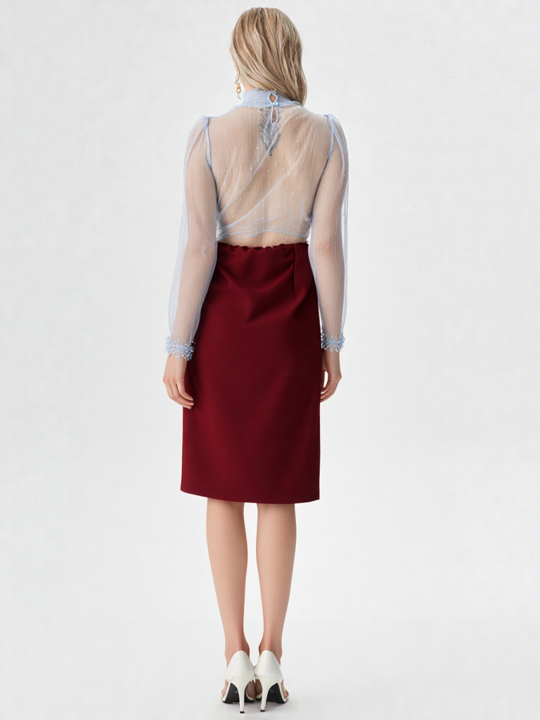 Jupe Crayon Bordeaux Drapée Élégante