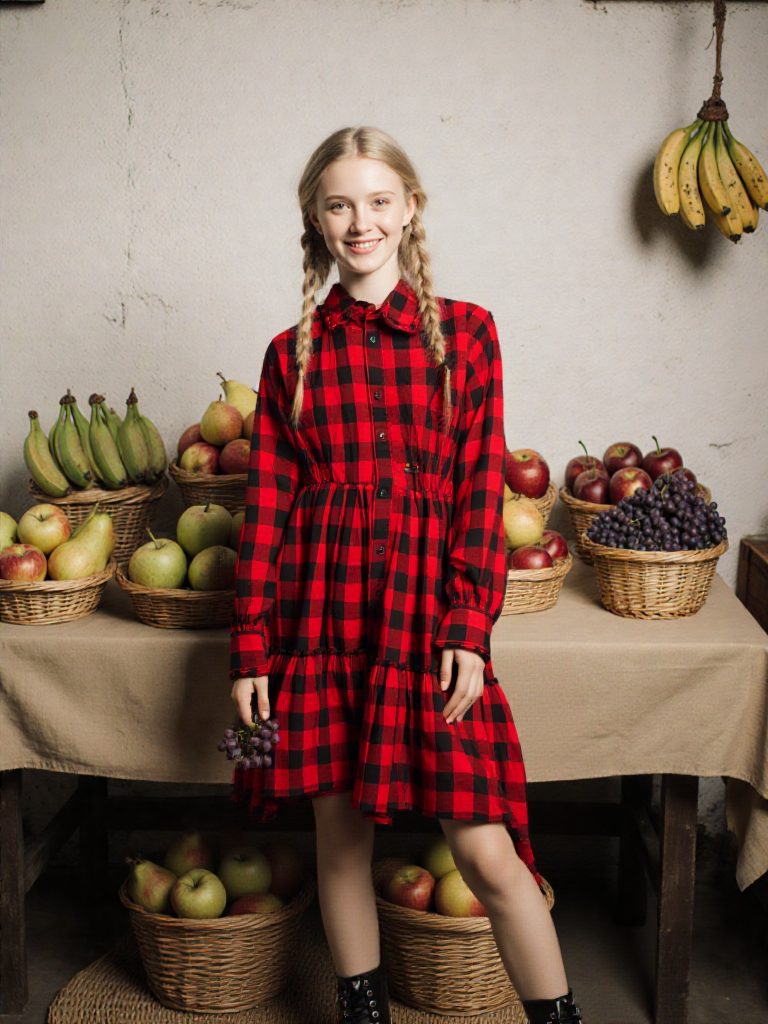 DSQUARED2 - Robe Chemisier Carreaux Rouges Volants Col Froncé