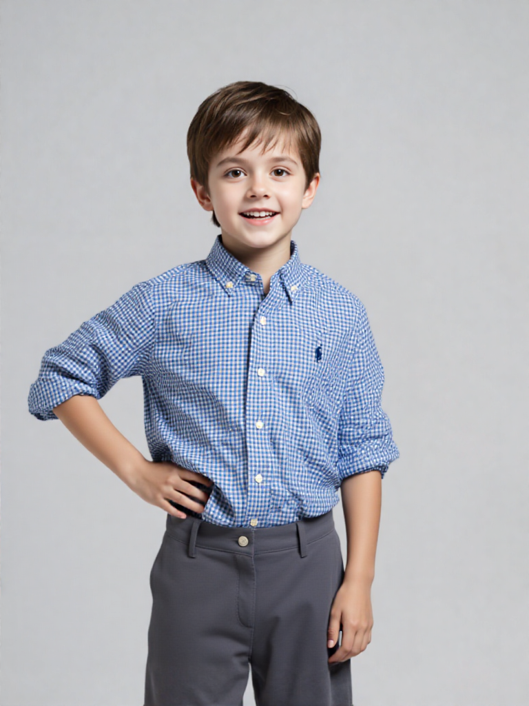 RALPH LAUREN - Chemise Enfant Gingham Bleue et Blanche à Manches Longues