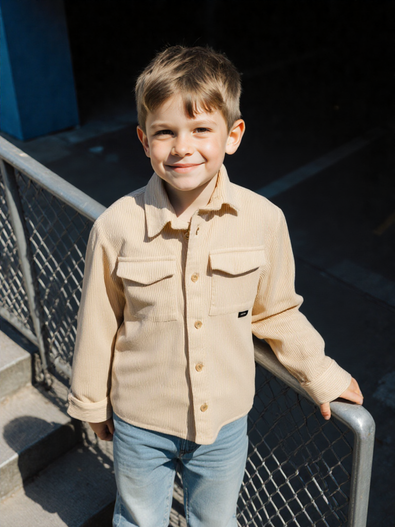 ASPESI Veste Légère Overshirt Écru Coton Côtelé Homme/Enfant