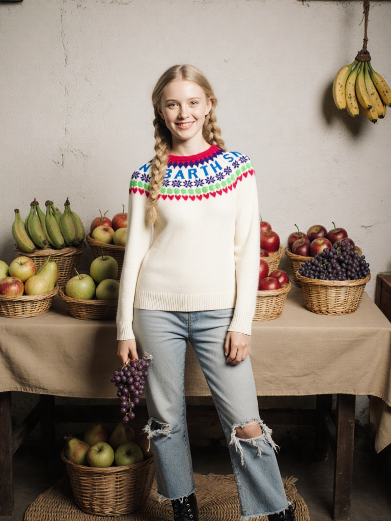 Saint Barth - Pull Empiècement Multico Motif Étoiles et Cœurs