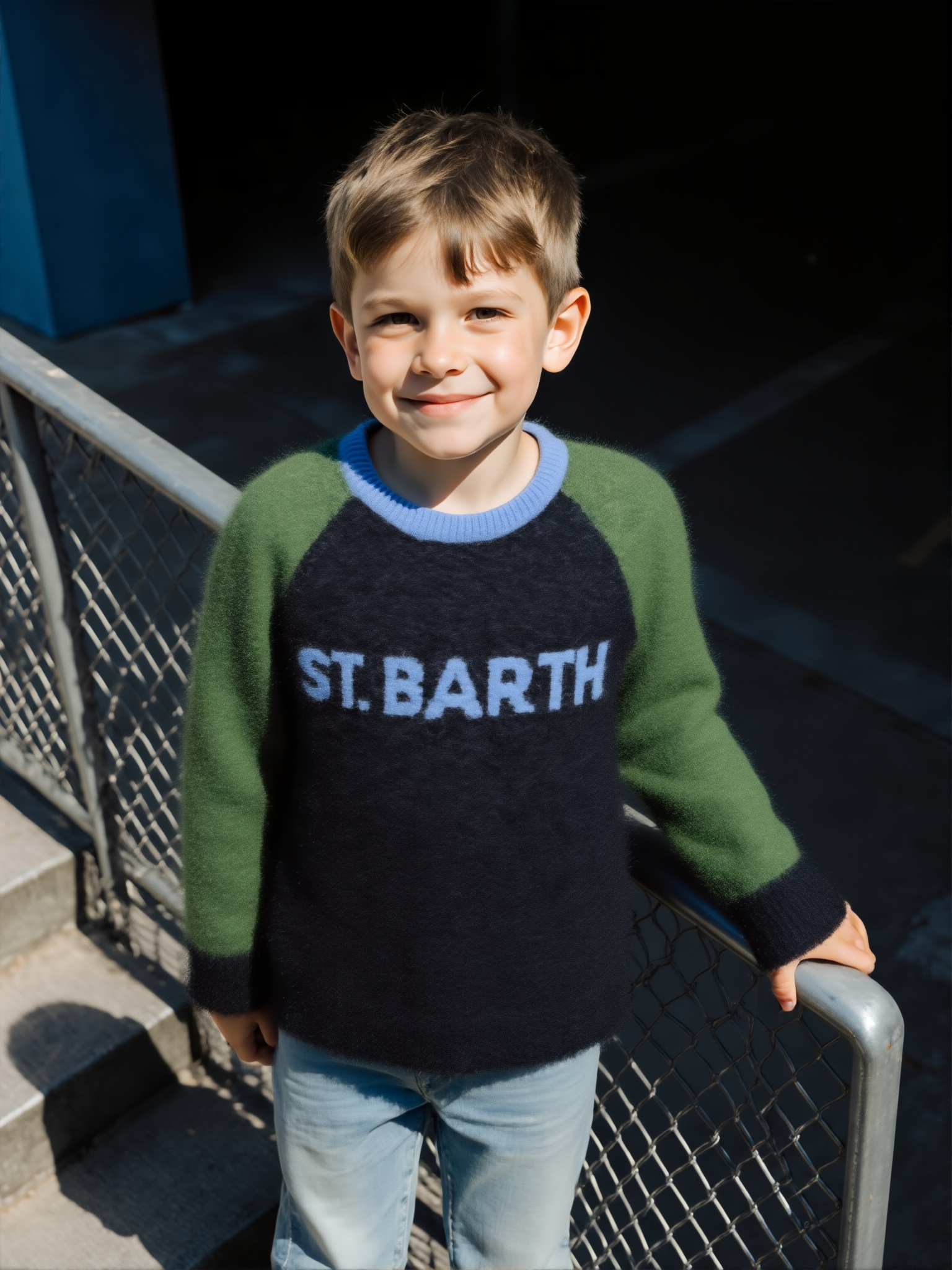 St. Barth Pull Doux Logo Bleu Ciel