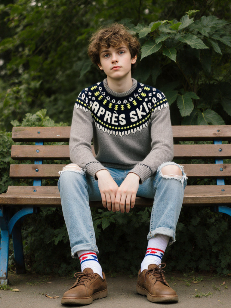 MC2 Saint Barth - Pull Après-Ski Gris Empiècement Jaune Vif