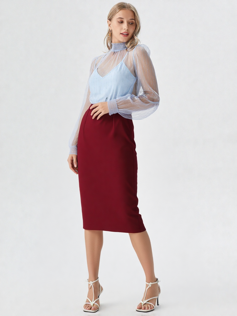 Jupe Crayon Bordeaux Drapée Élégante