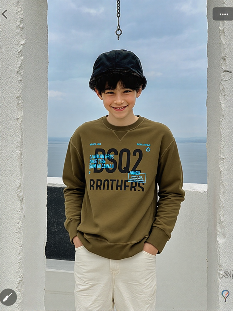 DSQUARED2 - Pull Molleton Kaki Logo Canadian Bros Bleu