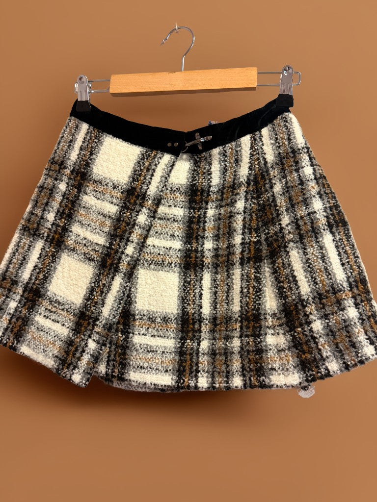 Fay Junior Mini-Jupe Plissée en Tweed à Carreaux